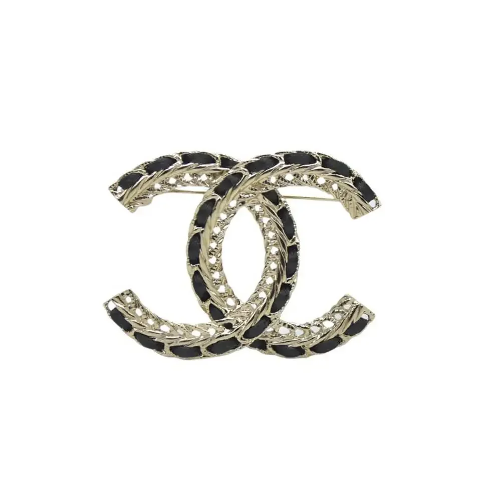 CHANEL Lambskin Chain CC Brooch Black Gold